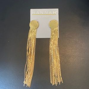 Disc round long  multi chain dangle fringe post pierced earrings